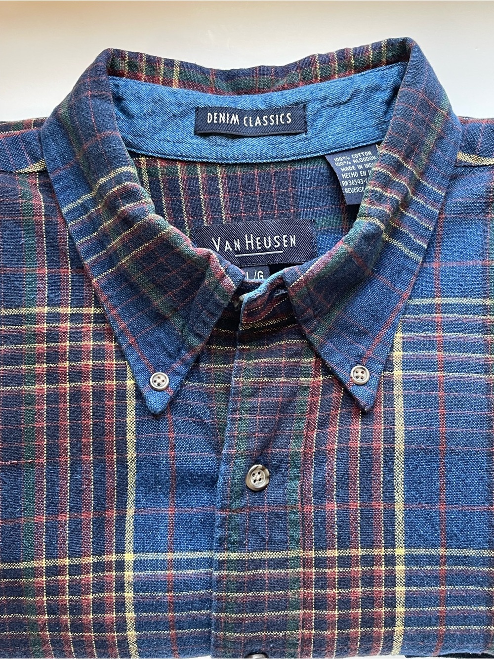 Van Heusen Button-Down Plaid Shirt-Large